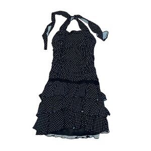 Y2K Candies Size Medium Black and White Polkadot Halter Tie Ruffle Mini Dress